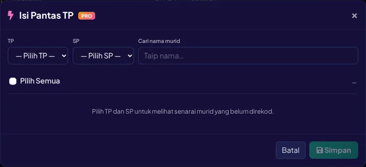 PBD Isi Pantas Pro — bulk fill modal